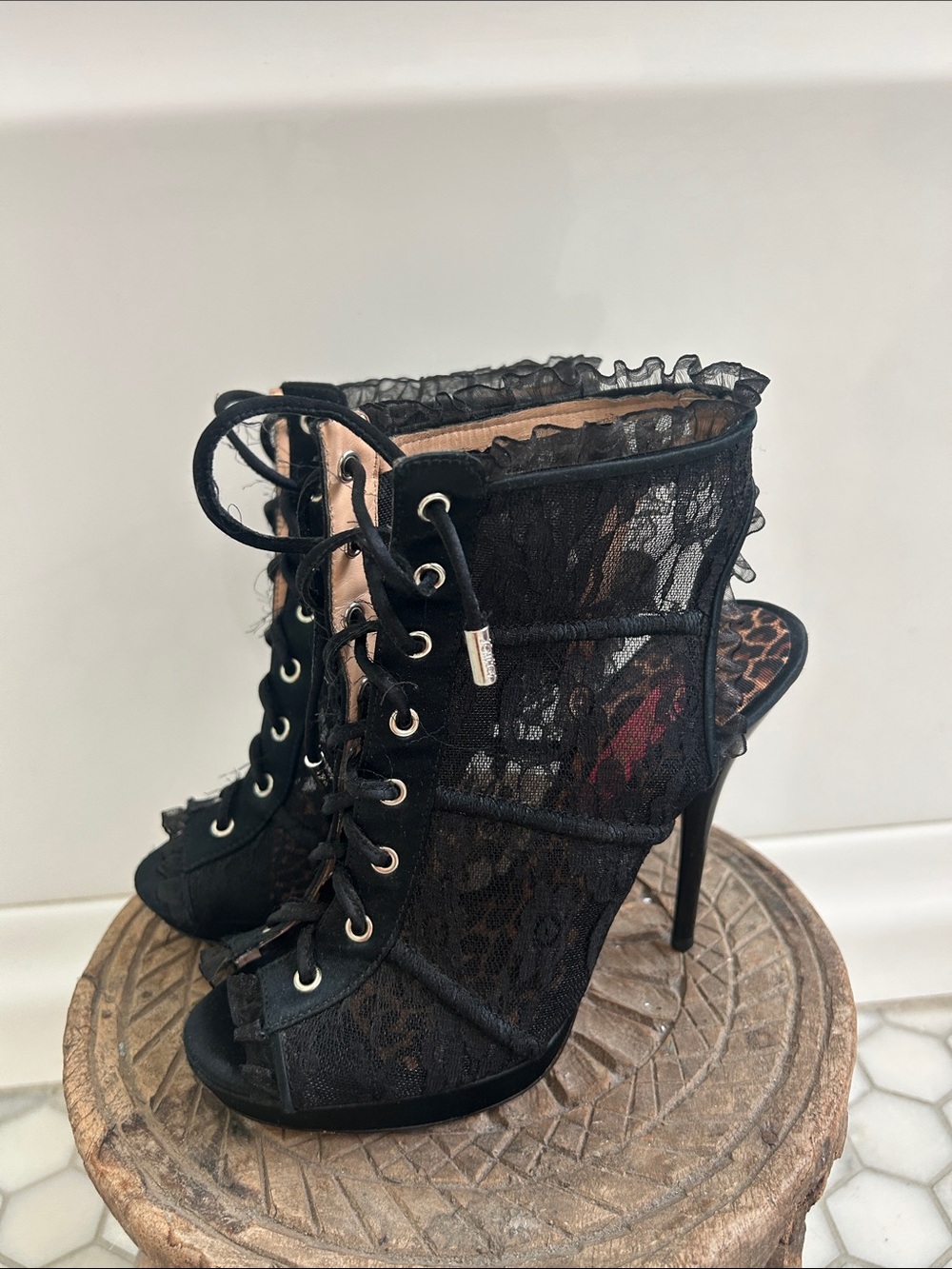 Betsey Johnson Rare Vintage Black Lace Stiletto Booties size 6 M